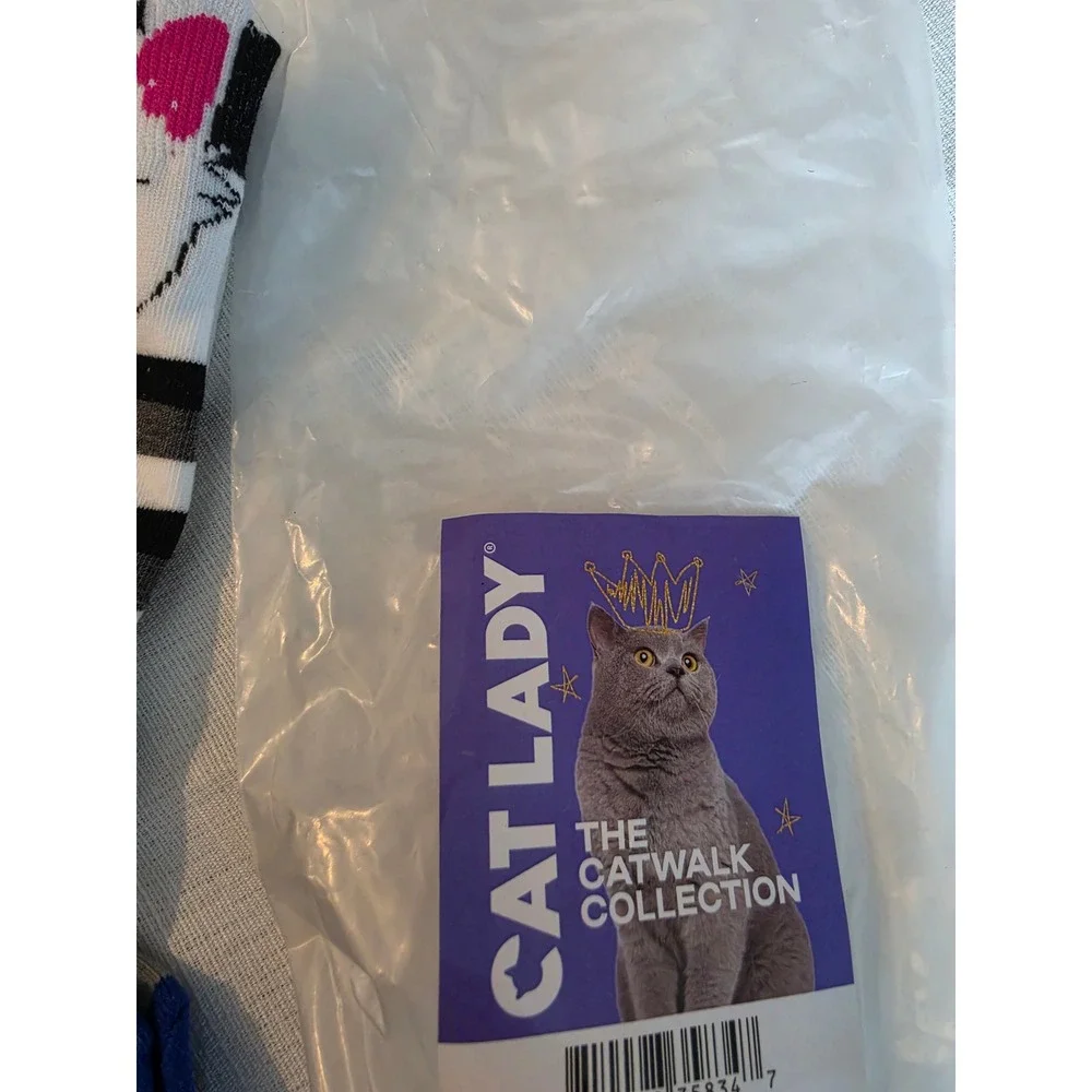 Cat Lady The Catwalk Collection Crew Socks 3 Pack Multicolored Feline Designs